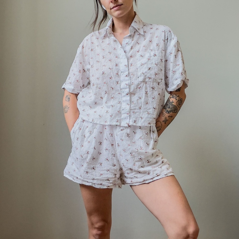 Dainty Yellow The Label Rosy Collared Short Set Loungewear Size XS